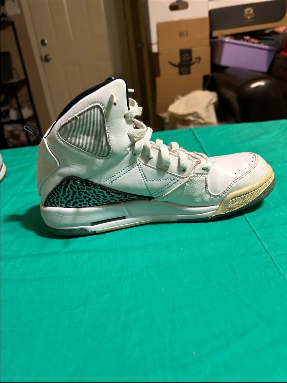 Jordan High Top Sneakers - White with Light Blue Accents
